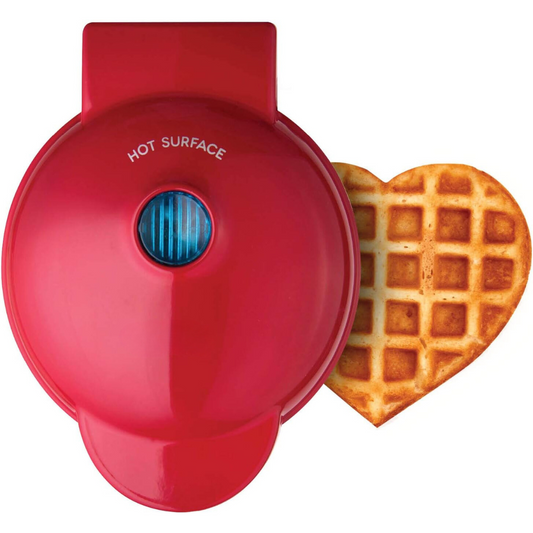 Compact Heart-Shaped Waffle Maker for Individual Waffles, Paninis, Hash Browns, and Snacks - Easy-to-Clean, Non-Stick Surface, Perfect for On-the-Go Meals, 4-Inch, Red